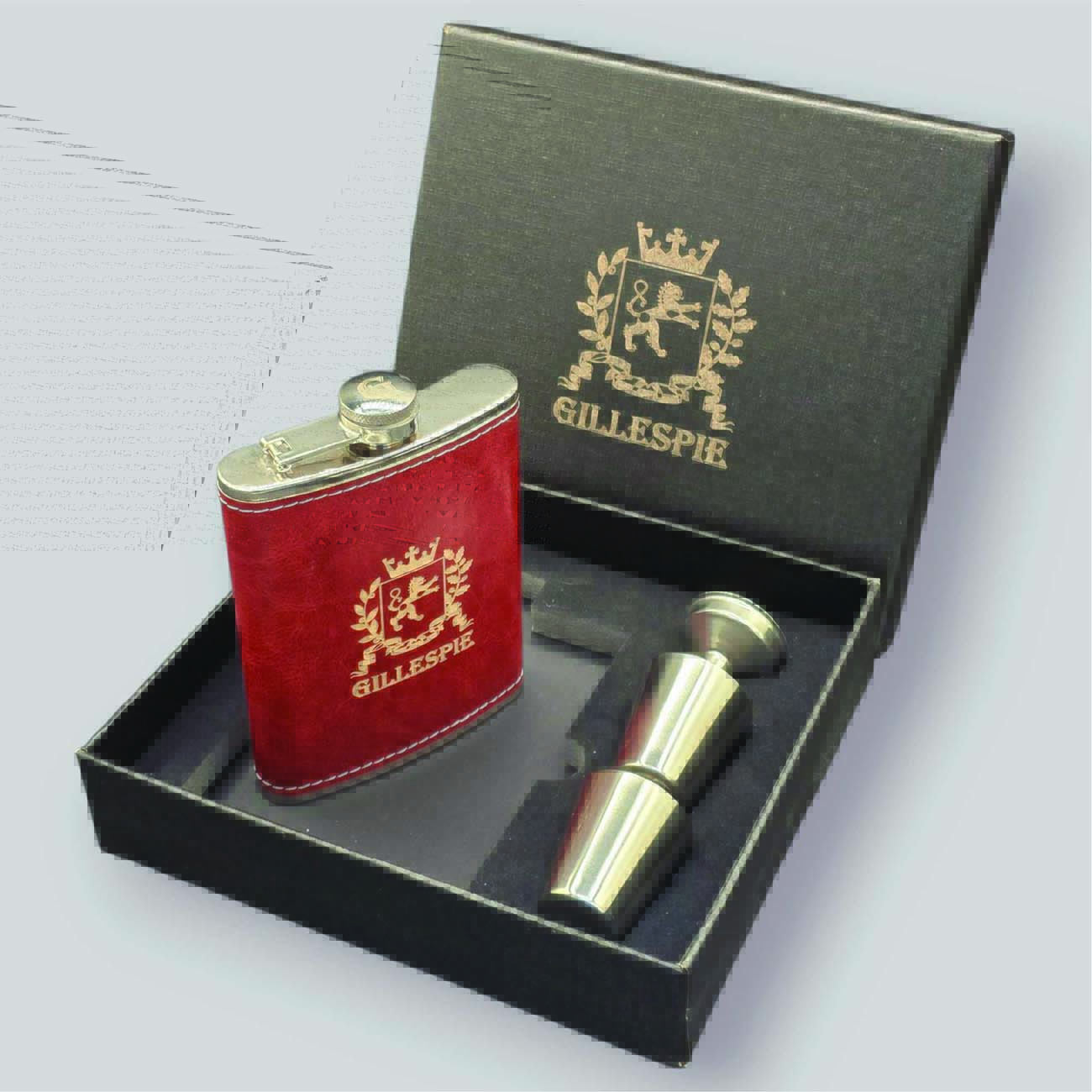 Leather Flask with Gift Box is available for engraving and customization.