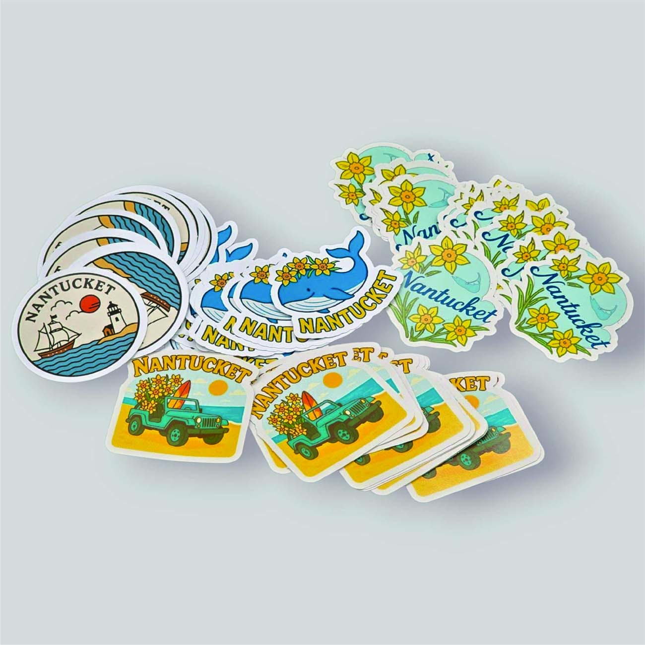 We can print vinyl stickers with a design, any shape or size.